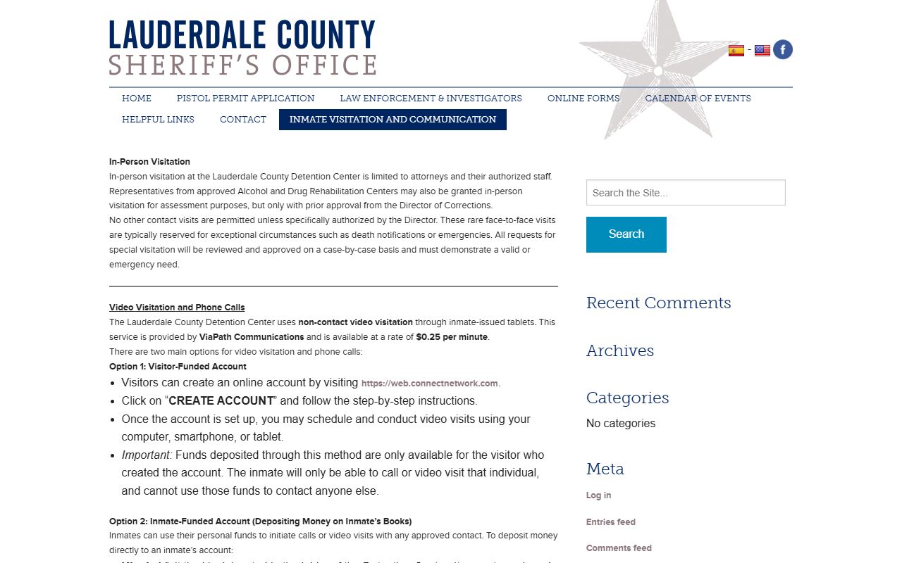 Lauderdale County inmate population visitation and communication page